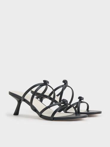 Rose Strappy Slant-Heel Mules, Black, hi-res