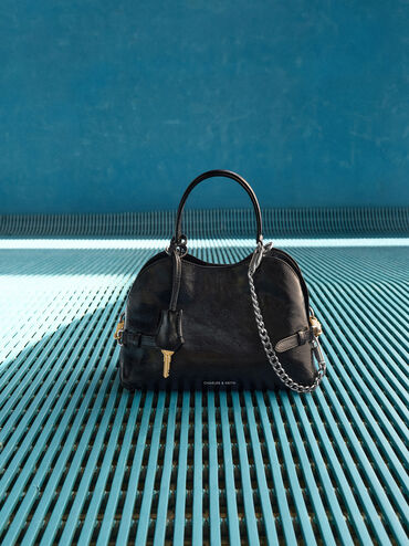 Delfina Chain Side-Belt Tote Bag, Noir, hi-res