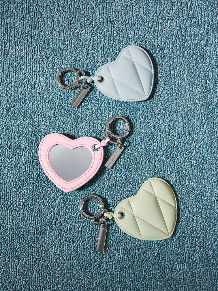 Heart Quilted Mirror Charm, Sea Salt Blue, hi-res