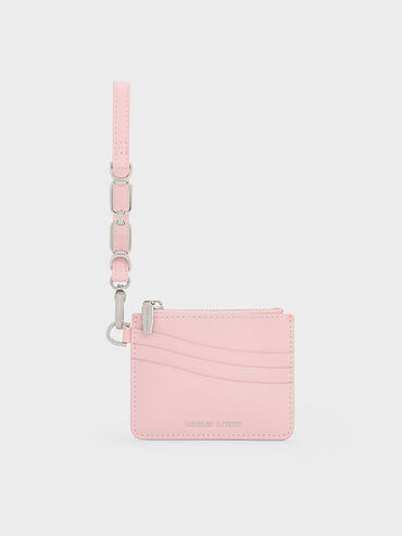Agatha Chain-Accent Wristlet Card Holder, Cotton Candy Pink, hi-res