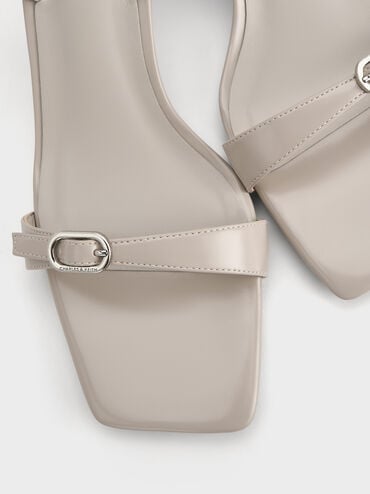 Buckled Slingback Kitten Heels, Light Grey, hi-res