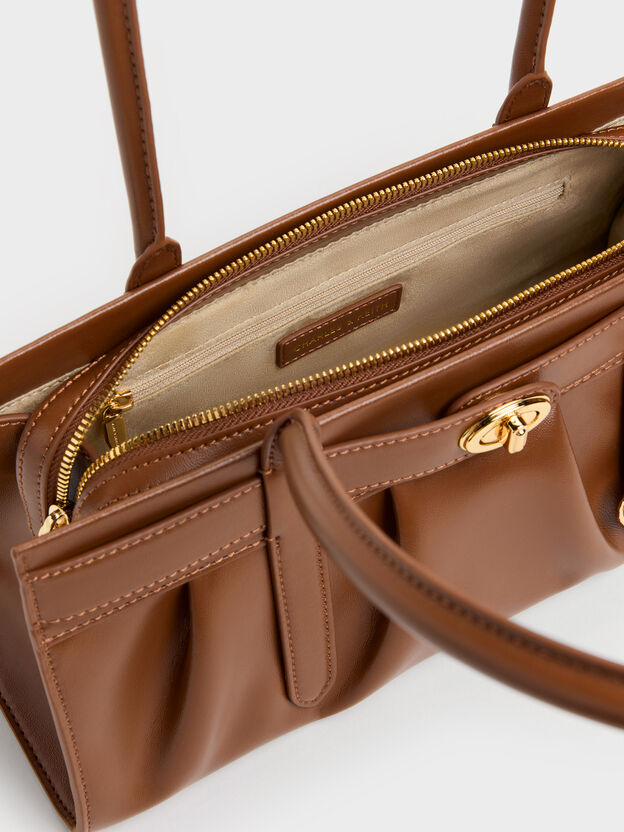 Isolde Belted Ruched Shoulder Bag, Chocolate, hi-res