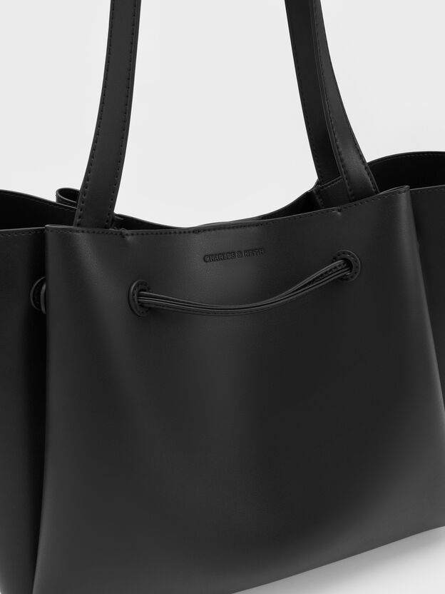 Hanya Drawstring Tote Bag, Jet Black, hi-res