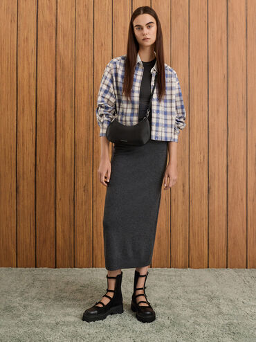 Dion Satin Chain-Handle Asymmetric Shoulder Bag, Noir, hi-res