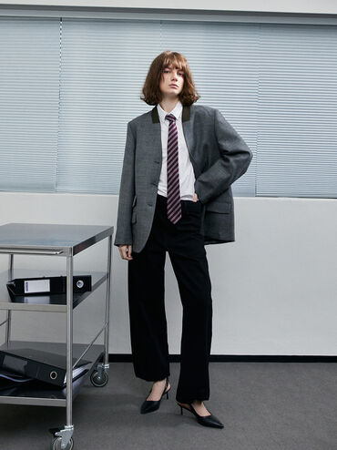 Tully Leather Ruched-Strap Slingback Pumps, Black, hi-res