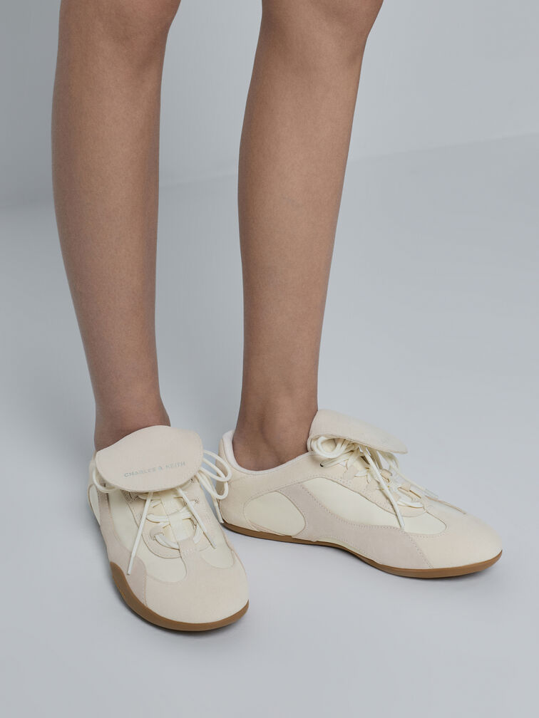 Nylon & Suede Top-Flap Sneakers, Chalk, hi-res