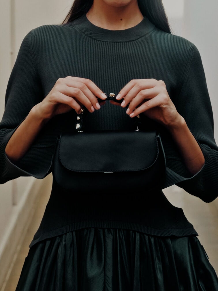 Eilian Satin Braided Top Handle Bag, Black, hi-res