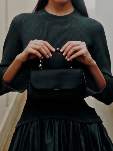 Eilian Satin Braided Top Handle Bag, Black, hi-res