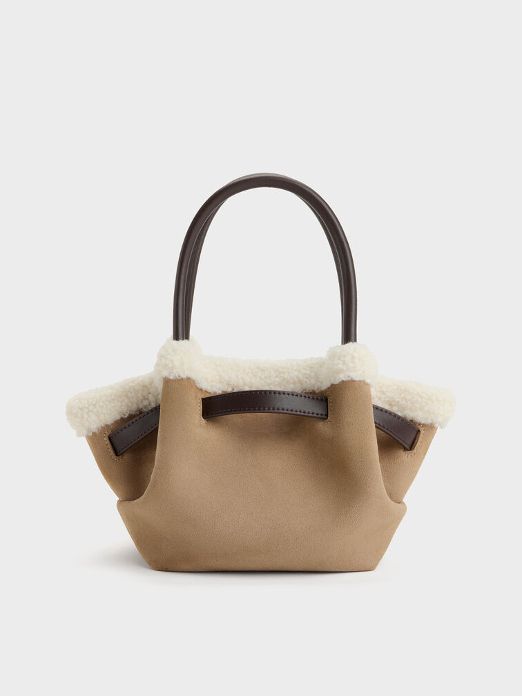 Mini Cosima Fur-Trim Tote Bag, Sand, hi-res