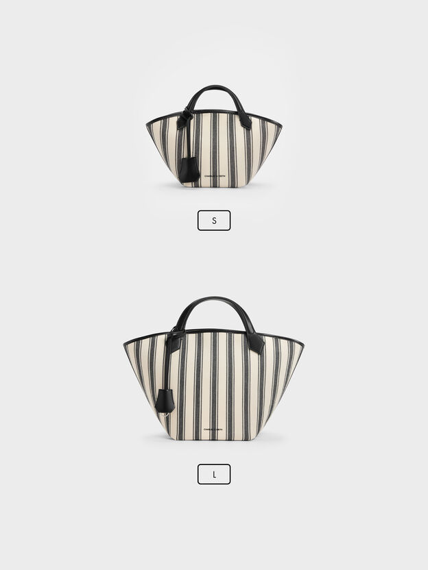 Mini Ivanna Canvas Striped Tote Bag, Noir, hi-res