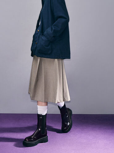 Stitch-Trim Platform Mid-Calf Chelsea Boots, Burgundy, hi-res