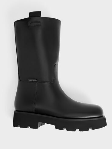 Double Pull-Tab Calf Boots, Black, hi-res