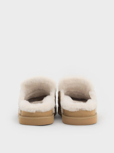 Recycled-Fur Flatform Mules, Sand, hi-res