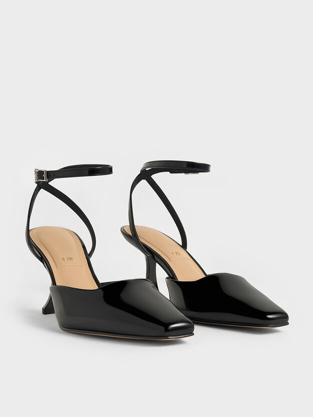 Leather Ankle-Strap Pumps, Black Patent, hi-res