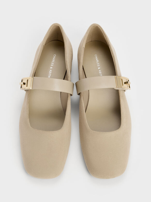 Lando Faux Suede Mary Jane Flats, Beige, hi-res