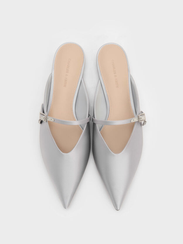 Teardrop-Crystal Flat Mules, Silver, hi-res