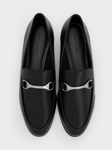 Leslie Metallic-Accent Loafers, Black, hi-res