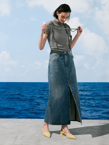 Meja Floral Pointed-Toe Slingback Pumps, Yellow, hi-res