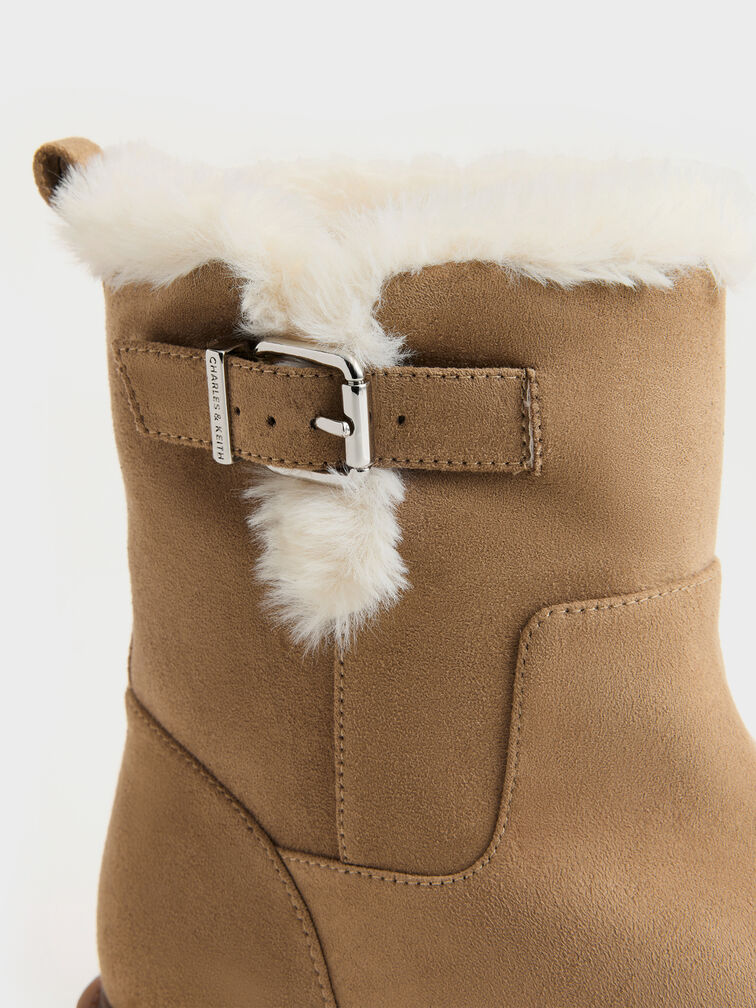 Joni Faux Suede Fur-Trim Ankle Boots, Sand, hi-res