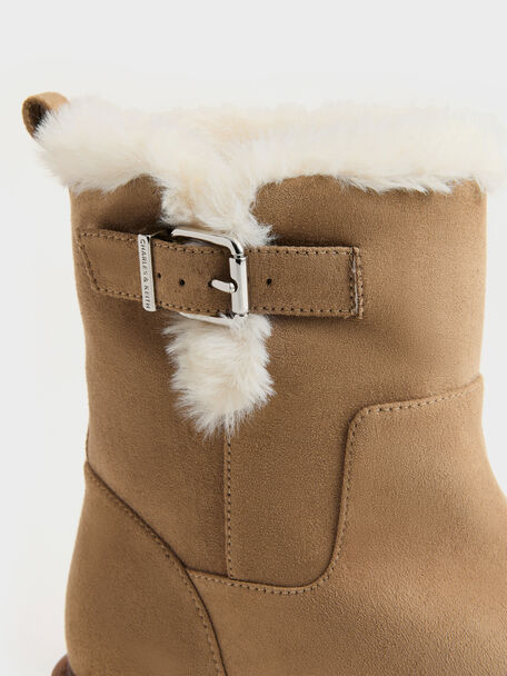 Joni Faux Suede Fur-Trim Ankle Boots, Sand, hi-res