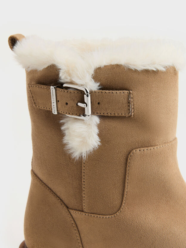Joni Faux Suede Fur-Trim Ankle Boots, Sand, hi-res