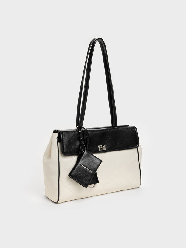 XL Apfra Two-Tone Quilted Tote Bag, Multi Cream, hi-res