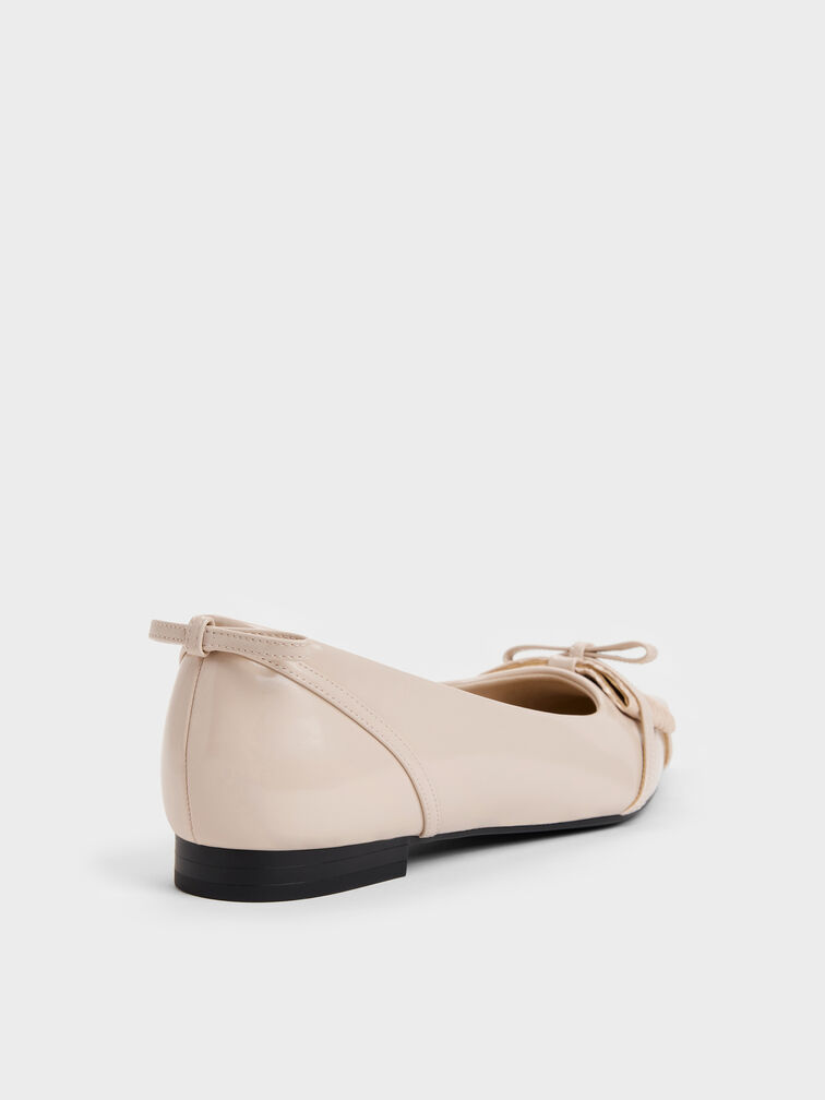 Bettina Double-Bow Pointed Ballet Flats, Beige, hi-res