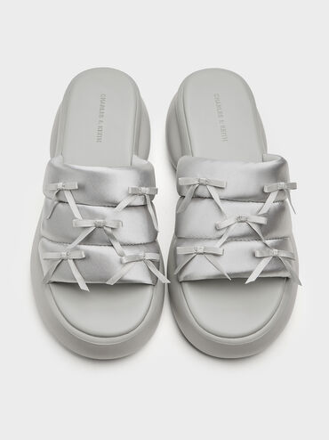 Recycled Polyester Bow Puffy Sports Sandals, Light Grey, hi-res