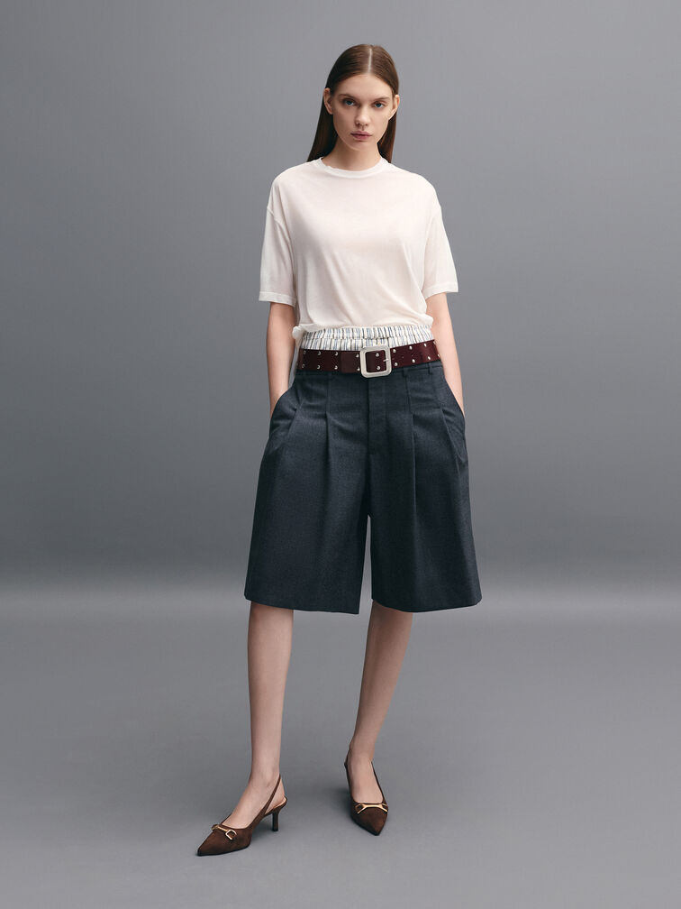 Leslie Faux Suede Metallic-Accent Slingback Pumps, Dark Brown Textured, hi-res