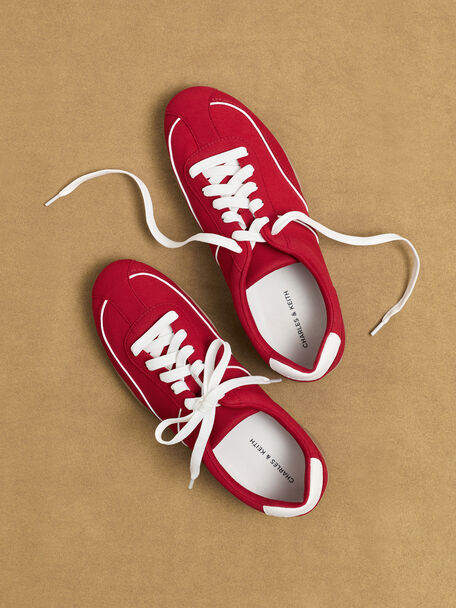 Louise Contrast-Trim Sneakers, Red, hi-res