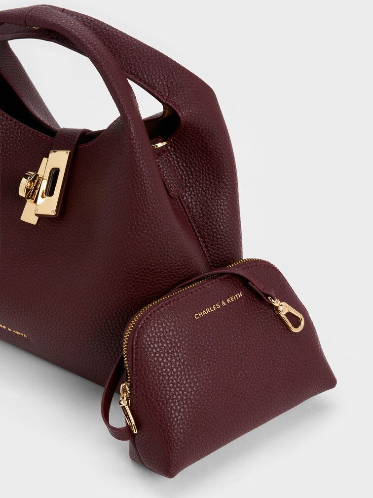 Chance Turn-Lock Bucket Bag, Wineberry Red, hi-res