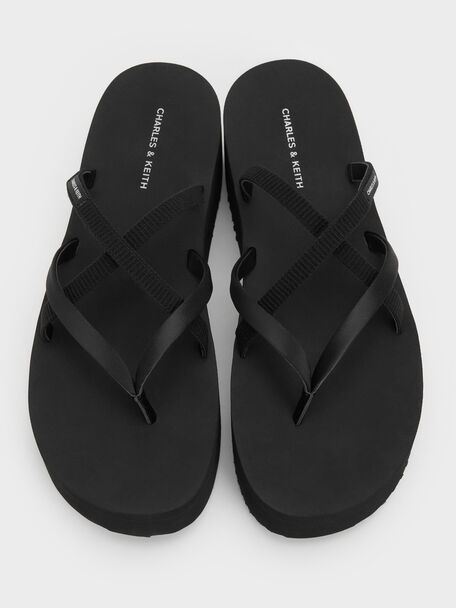 Levy Satin Strappy Flatform Sandals, Black Textured, hi-res
