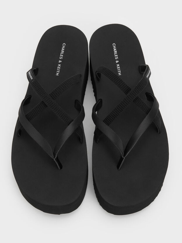 Levy Satin Strappy Flatform Sandals, Black Textured, hi-res