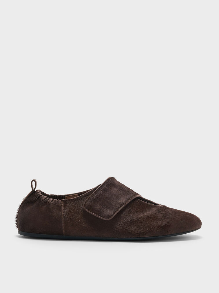 Pippa Calf Hair Ballet Flats, Dark Brown Textured, hi-res