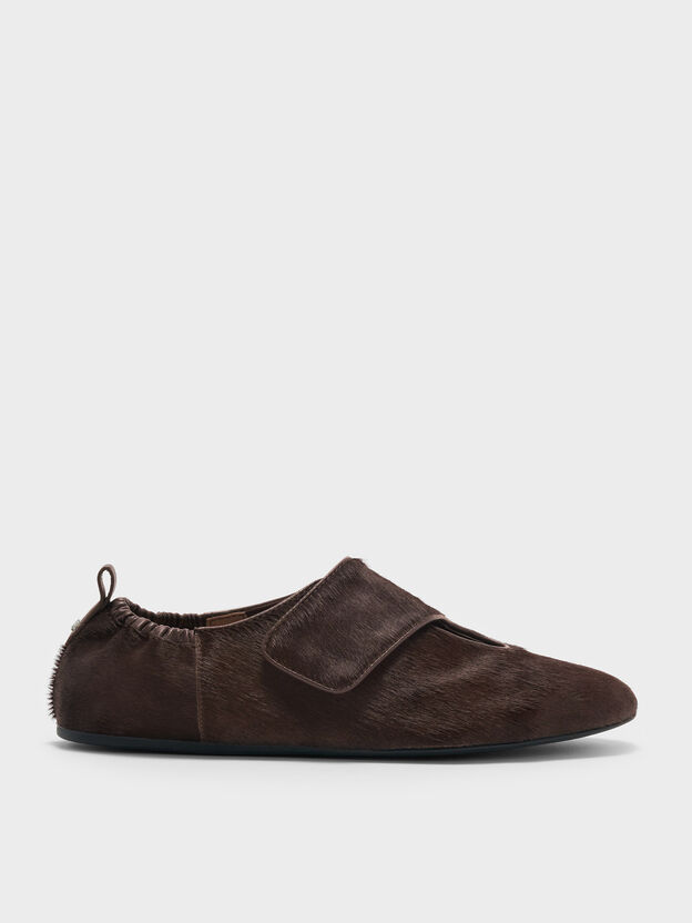Pippa Calf Hair Ballet Flats, Dark Brown Textured, hi-res
