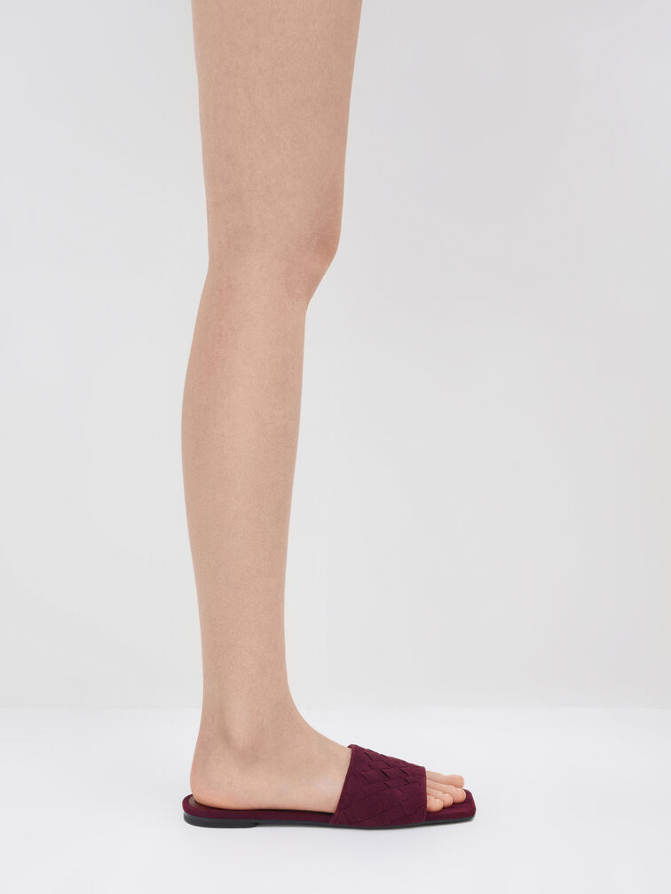 Ivette Faux Suede Woven Slide Sandals, Burgundy, hi-res