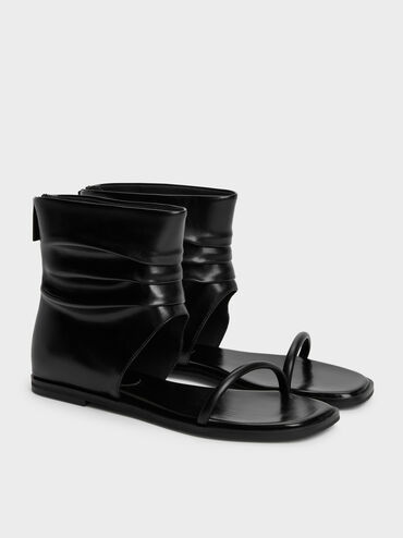 Joplin Ruched Boot Sandals, Black, hi-res