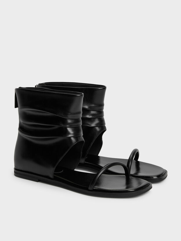 Joplin Ruched Boot Sandals, Black, hi-res