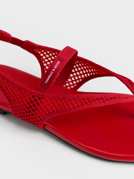 Ellory Mesh Thong Slingback Sandals, Red, hi-res