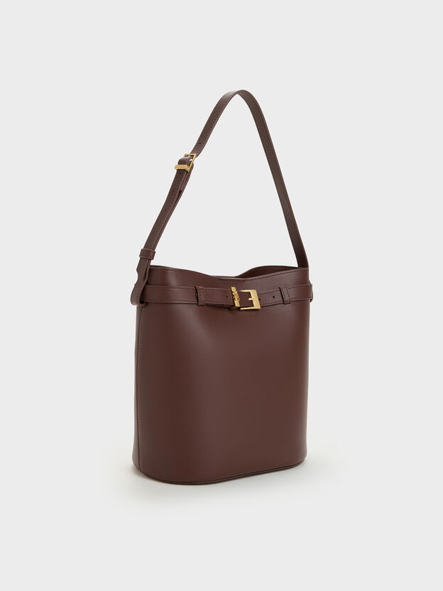 Jody Leather Belted Bucket Bag, Brown, hi-res