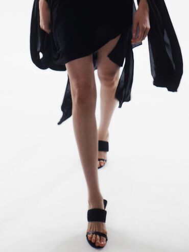 Mesh Sculptural-Heel Wedges, Black Textured, hi-res