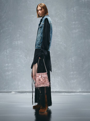 Duo Metallic Grommet Chain-Handle Two-Way Backpack, Aura Pink, hi-res