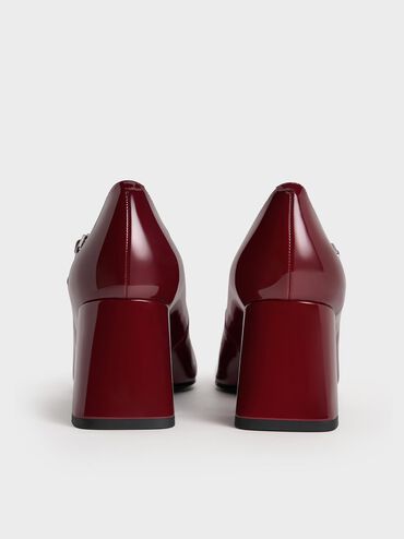 Patent Block-Heel Mary Jane Pumps, Maroon, hi-res