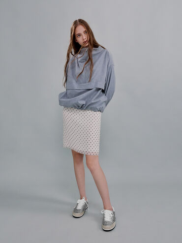 Metallic Low-Top Sneakers, Silver, hi-res