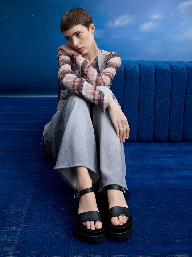 Flatform Sandals, Black, hi-res