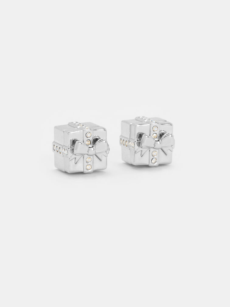 Athalia Crystal-Embellished Gift-Box Stud Earrings, Silver, hi-res