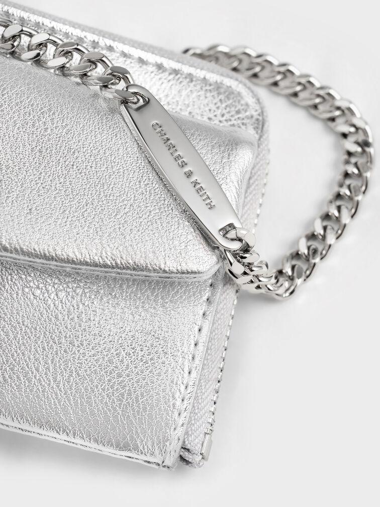 Rachel Metallic Front-Pocket Zip-Around Card Holder, Silver, hi-res