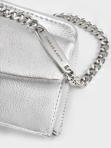 Rachel Metallic Front-Pocket Zip-Around Card Holder, Silver, hi-res