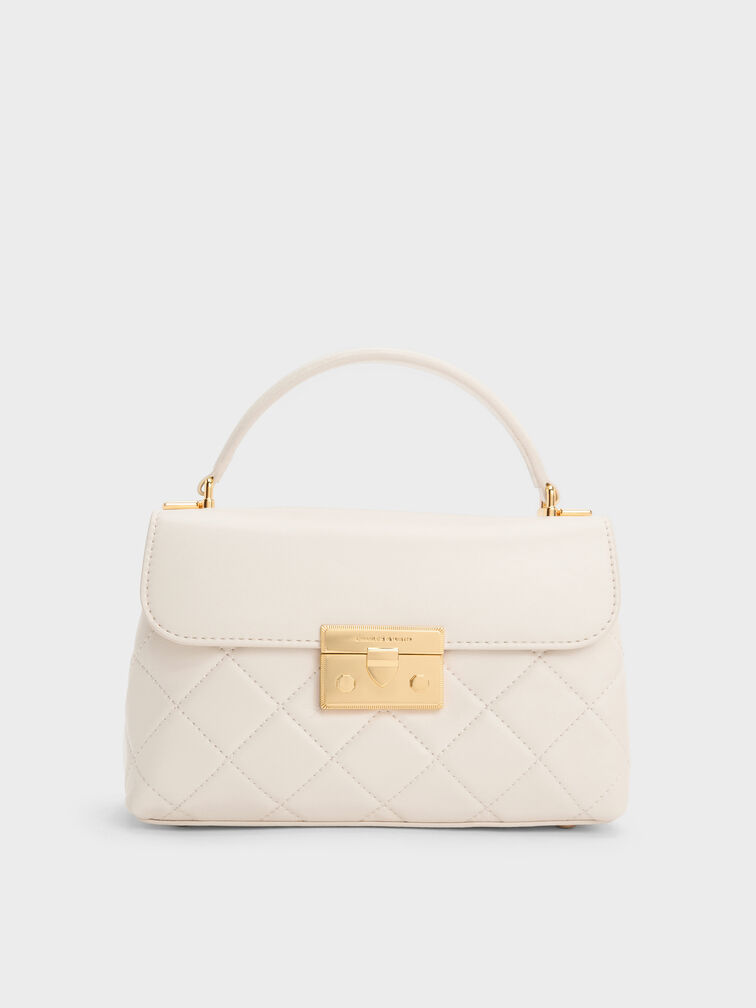 Alva Quilted Top Handle Bag, Cream, hi-res