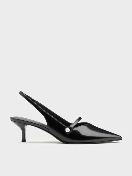 Helena Pearl Slingback Kitten Heels, Black Box, hi-res